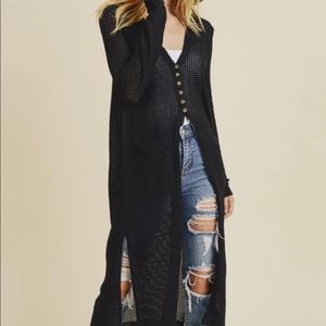Black waffle knit duster